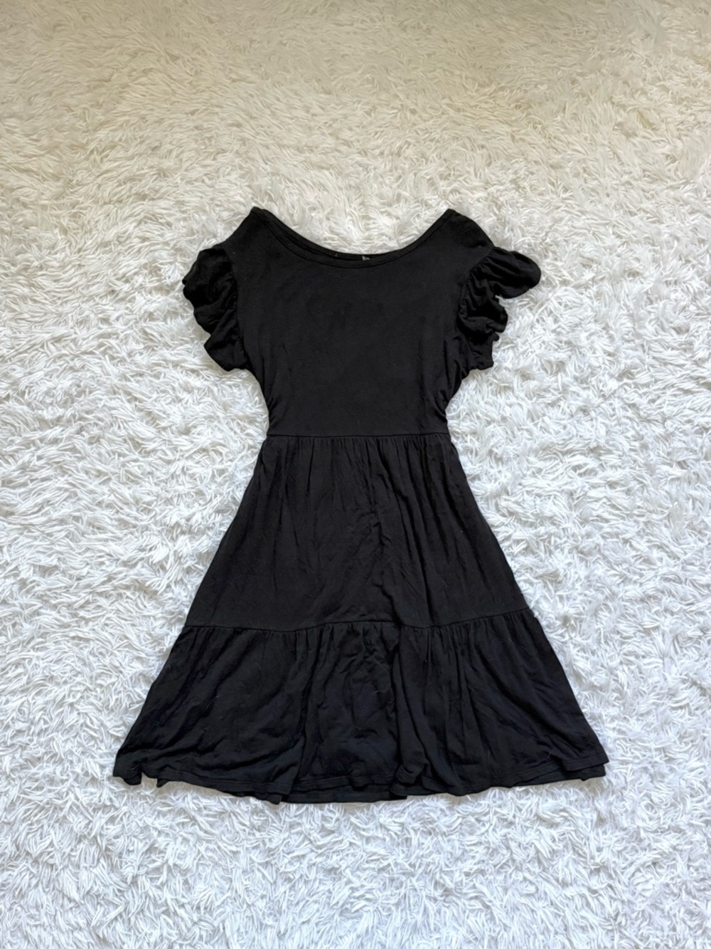 Black Tiered Short Sleeve Dress